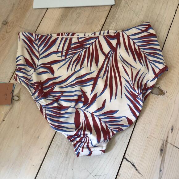 Shade & Shore NWT Women's Shirred High Waist Bikini Bottom Palm Blue Burgundy L - Picture 9 of 9